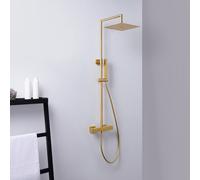 Mariner Linea sistema doccia con termostato, doccetta ad asta di metallo e soffione doccia in acciaio inox squadrato, WLS5301-OB, Kobra; Linea; Otto; Quadra oro spazzolato [Rubinetteria Bagno > Colonn