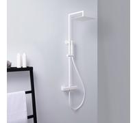 Mariner Linea sistema doccia con termostato, doccetta ad asta di metallo e soffione doccia in acciaio inox squadrato, WLS5301-BO, Kobra; Linea; Otto; Quadra bianco opaco [Rubinetteria Bagno > Colonne 