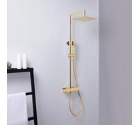 Mariner Linea sistema doccia con termostato, doccetta ad asta di metallo e soffione doccia in acciaio inox squadrato, WLS5301-OR, Kobra; Linea; Otto; Quadra oro [Rubinetteria Bagno > Colonne Doccia]