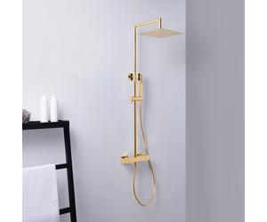 Mariner Linea sistema doccia con termostato, doccetta ad asta di metallo e soffione doccia in acciaio inox squadrato, WLS5301-OR, Kobra; Linea; Otto; Quadra oro [Rubinetteria Bagno > Colonne Doccia]