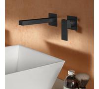 Mariner Quadra rubinetto lavabo a parete proiezione: 200 mm, incluso corpo incasso smart, QUA1111-NO+INT0055-00+BOQ0258-NO, Quadra nero opaco [Rubinetteria Bagno > Rubinetteria Lavabo]