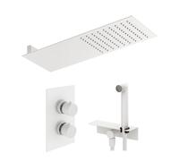 Mariner sistema doccia con termostato, soffione doccia in acciaio inox con 1 funzione e set doccetta in acciaio inox con mensola, WLS3500-BO#Set2, Logica; Quadra bianco opaco [Rubinetteria Bagno > Sis