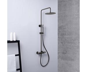 Mariner Volta sistema doccia con termostatico, doccetta ad asta di metallo e soffione doccia in acciaio inox rotondo, WLS6302-GR, Arya; Logica; Tao; Uno; Volta grafite opaco [Rubinetteria Bagno > Colo