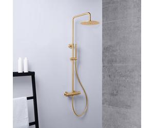 Mariner Volta sistema doccia con termostatico, doccetta ad asta di metallo e soffione doccia in acciaio inox rotondo, WLS6302-OB, Arya; Logica; Tao; Uno; Volta oro spazzolato [Rubinetteria Bagno > Col