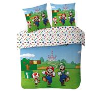 Mario - Copripiumino Super Mario + federa 63 x 63 cm, 100% cotone, verde e blu (200 x 200 cm)