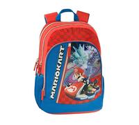 Mario Kart - Zaino Scuola Ufficiale, Zaino Bambini, 2 Ampi Spazi Centrali, Tasche Frontali e Laterali, Spallacci Regolabili e Imbottiti, Schienale Imbottito, 32x43Hx23 cm, Rosso e Blu