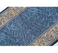 Mario Sedia Bisanzio (greka Floreale), passatoia al Metro in Stile Classico - Blu Freddo con rifinitura a Filo Artigianale - 67x450cm