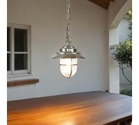 Maritime - Lampada a sospensione IP54, in ottone e vetro scanalato, resistente alle intemperie, per esterni, terrazza, balcone, casa