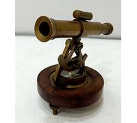 Marittimo Collezionabile Vintage Ottone Alidade Telescopio W/Bussola Ottone Antico Finitura Marine Base In Legno Alidade Scuola Decor