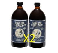 Marius Fabre - Sapone di Marsiglia Nero all'olio di oliva, Confezione da 2 flaconi: 2 x 1l