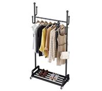 MARIYCH Appendiabiti per carichi pesanti, Appendiabiti con rotelle per appendere gli abiti, Appendiabiti in metallo con ruote robuste, ripiani portaoggetti e 6 ganci