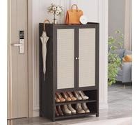 MARIYCH Mobiletto portascarpe in legno con ante, mobiletto portascarpe indipendente per ingresso corridoio, marrone/nero/grigio