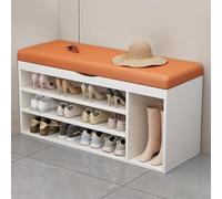 MARIYCH Panca per scarpe in legno con cuscino sollevabile, contenitore nascosto, panca per organizer per scarpe a 3 ripiani per ingresso, porta d'ingresso, struttura bianca