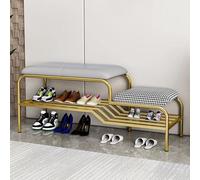 MARIYCH Panca portascarpe sgabello fine letto con seduta imbottita e struttura in metallo per corridoio soggiorno camera da letto, struttura nera/oro