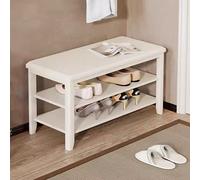MARIYCH Panca scarpiera in legno massello, panca portascarpe a 3 livelli, panca da ingresso bianca per corridoio, fango
