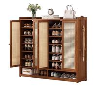 MARIYCH Scarpiera in rattan per ingresso, mobiletto portaoggetti in stile fattoria con ante e spazio aperto, organizer per scarpe per corridoio e soggiorno
