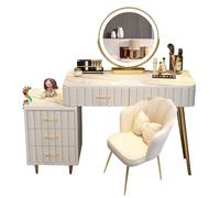 MARIYCH Scrivania da trucco con specchio oscurabile touch screen a 3 colori, set da trucco con 5 cassetti portaoggetti, tavolo da toeletta moderno con sgabello per camera da letto, 100 cm, bianco