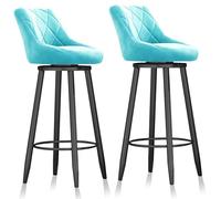 MARIYCH Set di 2 sgabelli da bar girevoli per bancone, sgabelli da cucina imbottiti in velluto con schienale, base in metallo nero per banconi e isole della cucina, azzurro, 75 cm