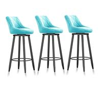 MARIYCH Set di 3 sgabelli da bar girevoli alti fino al bancone, sgabelli da cucina imbottiti in velluto con schienale, base in metallo nero per banconi e isole della cucina, azzurro, 65 cm