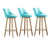 MARIYCH Set di 3 sgabelli da bar girevoli per bancone, sgabelli da cucina imbottiti in velluto con schienale, base in metallo dorato per banconi e isole della cucina, azzurro, 75 cm