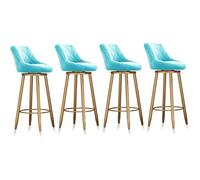 MARIYCH Set di 4 sgabelli da bar girevoli per bancone, sgabelli da cucina imbottiti in velluto con schienale, base in metallo dorato per banconi e isole della cucina, azzurro, 75 cm