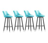 MARIYCH Set di 4 sgabelli da bar girevoli per bancone, sgabelli da cucina imbottiti in velluto con schienale, base in metallo nero per banconi e isole della cucina, azzurro, 65 cm
