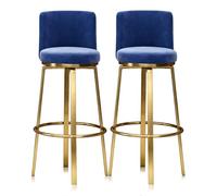 MARIYCH Sgabelli da Bar Girevoli ad Altezza Bancone Set di 1/2/3/4 Sedie da Bar Moderne Imbottite con Schienale Sedie da Isola for bancone della Cucina/Pub, Blu(2 PCS 75cm,Gold Leg)