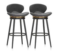 MARIYCH Sgabelli da bar in velluto, sgabelli da bar girevoli, sedie da bar alte fino al bancone con schienale, sgabelli da bar moderni per isola cucina/sala da pranzo, grigi (gamba nera), 2 pezzi