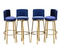 MARIYCH Tabourets de bar pivotants Ensemble de 1/2/3/4, tabourets de hauteur de comptoir avec dossier, chaise d'îlot de cuisine en velours, chaise de bar pivotante à 360°(Blue 4 PCS,75cm(29.5"))