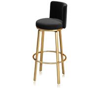 MARIYCH Tabourets de bar pivotants Ensemble de 1/2/3/4, tabourets de hauteur de comptoir avec dossier, chaise d'îlot de cuisine en velours, chaise de bar pivotante à 360°(Black 1 PCS,65cm(25.6"))