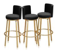MARIYCH Tabourets de bar pivotants Ensemble de 1/2/3/4, tabourets de hauteur de comptoir avec dossier, chaise d'îlot de cuisine en velours, chaise de bar pivotante à 360°(Black 3PCS,75cm(29.5"))