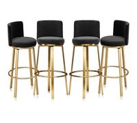 MARIYCH Tabourets de bar pivotants Ensemble de 1/2/3/4, tabourets de hauteur de comptoir avec dossier, chaise d'îlot de cuisine en velours, chaise de bar pivotante à 360°(Black 4 PCS,75cm(29.5"))