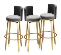 MARIYCH Tabourets de bar pivotants Ensemble de 1/2/3/4, tabourets de hauteur de comptoir avec dossier, chaise d'îlot de cuisine en velours, chaise de bar pivotante à 360°(Grey 3PCS,75cm(29.5"))
