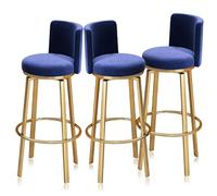 MARIYCH Tabourets de bar pivotants Ensemble de 1/2/3/4, tabourets de hauteur de comptoir avec dossier, chaise d'îlot de cuisine en velours, chaise de bar pivotante à 360°(Blue 3PCS,65cm(25.6"))