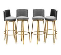 MARIYCH Tabourets de bar pivotants Ensemble de 1/2/3/4, tabourets de hauteur de comptoir avec dossier, chaise d'îlot de cuisine en velours, chaise de bar pivotante à 360°(Grey 4 PCS,75cm(29.5"))