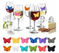 Marjoramy 12 Pezzi Segnabicchieri Silicone,Colorati Farfalla Segna Bicchieri Calici,Identificatore Del Bicchiere di Vino Riutilizzabili Marcatori,per Varie Calici,Forniture per Decorazioni