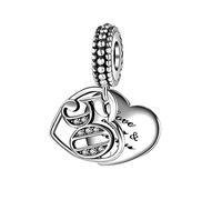 MARJS Charm per 50° compleanno, con scritta "Love Forever & Always Heart", in argento Sterling 925, compatibile con braccialetti Pandora ed europei