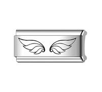MARJS Ciondolo a forma di ala di angelo custode Superlink, lungo e doppio, larghezza 9 mm, in acciaio inox, color argento, compatibile con braccialetti