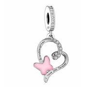 MARJS Ciondolo a forma di cuore con scritta in inglese "I Love You Forever", in argento Sterling 925, compatibile con braccialetti Pandora