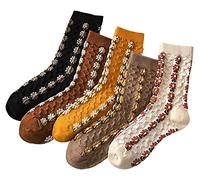 MarJunSep - Calzini da donna e ragazze con motivo floreale, stile Cottagecore, con orlo a ruches, vintage, fantasia coreana, in cotone