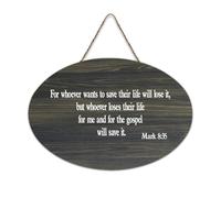 Mark 8:35 For Whoever Wants to Save Their Life Will Lose It But Whoever Loses Their Life for Me And Cartello in legno 15,4 x 25,4 cm da parete rustico da appendere targhe in legno per porta d'ingresso