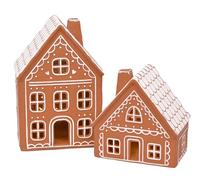 Mark Feldstein & Associates Set di 2 statuine in ceramica con case di pan di zenzero ghiacciate e luci a LED, 22,9 cm