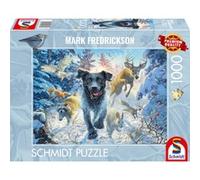 Schmidt Spiele 58558 Mark Frederickson, Amore per i cani, Labrador nero nella neve, Puzzle da 1000 pezzi, Multicolore