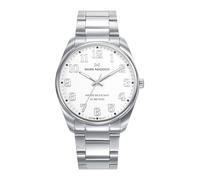 Mark Maddox HM1029-05 - Orologio analogico da uomo a tre aghi, 41 mm, cassa e bracciale in acciaio, quadrante bianco con numeri arabi, WR 50 m