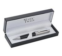 Mark Twain - Nobile penna a sfera in metallo pesante Argento & Nero Elegante penna a sfera con meccanismo di rotazione inclusa custodia nera di alta qualità Strumento da scrittura per affari e idea