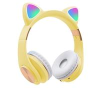 MARKELL Auricolare Bluetooth, Orecchio di Gatto LED Auricolare Pieghevole Senza Orecchio per Smartphones/Laptop/PC/TV (Giallo)