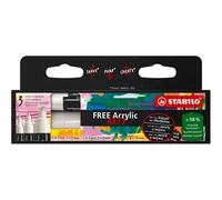 STABILO FREE Acrylic - Marker acrilico - Pack da 3-1x T100, T300, T800C - con 3 punte diverse - Bianco