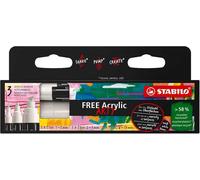 Marker acrilico - STABILO FREE Acrylic - Pack da 3 - 1x T100, T300, T800C - con 3 punte diverse - Bianco