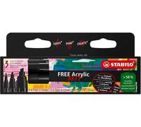 Marker acrilico - STABILO FREE Acrylic - Pack da 3 - 1x T100, T300, T800C - con 3 punte diverse - Nero