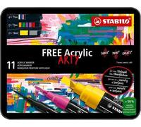 Marker acrilico - STABILO FREE Acrylic Starter Set - Pack da 11 - 4x T100, 5x T300, 2x T800C - Colori assortiti